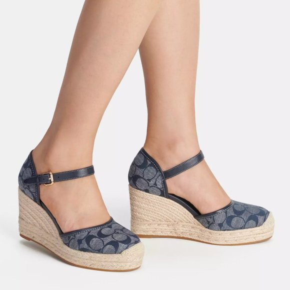 NWT - COACH Raine Espadrille In Signature Denim Sandal - size 5 US left - Picture 2 of 16
